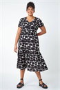 Black Curve Pebble Print Tiered Midi Dress, Image 2 of 5