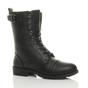 Black AJVANI Black Lace Up Buckles Military Biker Ankle Boots, Image 1 of 6