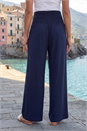 Navy  Petite Shirred Wide Leg Stretch Trouser , Image 3 of 4