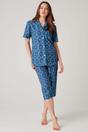 Royal Blue "Marrakesh" Paisley Crisp Cotton 3/4 Length Pyjama Set, Image 1 of 3