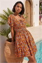 ORANGE Dusk Floral Print Shirred Skort Dress, Image 1 of 4