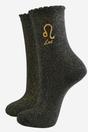 Black Embroiderd Leo Zodiac Glitter Socks, Image 1 of 3