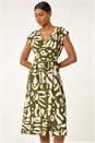 KHAKI Geometric Buttoned Midi Dress, Image 4 of 5