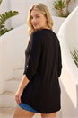 Black Curve Buttoned Stretch Top, Image 3 of 4