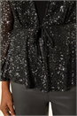 Black Sequin Tie Front Stretch Top, Image 5 of 5