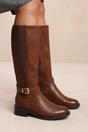 Brown 'Bode' Knee High Boots With Buckle Detail, Image 4 of 4