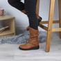Tan Low Wedge Heel Comfort Calf Biker Boots, Image 5 of 6