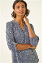Grey Floral Notch Neck Shirt, Image 1 of 4