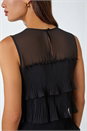 Black Sleeveless Pleated Tiered Chiffon Dress, Image 5 of 5