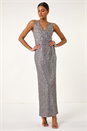 Grey Sequin Side Twist Wrap Maxi Dress, Image 2 of 5