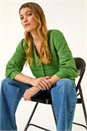 Green Ribbed Button Up Knit Cardigan, Image 2 of 5