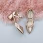 Rose Gold Mid Block Heel Crossed Strap Pointed Toe 2 Part Heels, Image 4 of 6