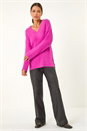 Magenta V-Neck Fluffy Knit Jumper, Image 2 of 5