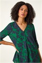 Green Floral Front Pleat Top, Image 4 of 5