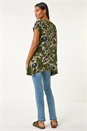 KHAKI Leaf Print Hanky Hem Tunic Top, Image 3 of 5