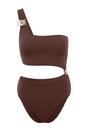 Brown WOVCOR Brown Asymmetric Cut Out One Shoulder Swimsuit with Hardware Detail, Image 3 of 3