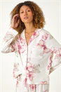 Ivory  Floral Print Revere Pyjama Set, Image 4 of 8