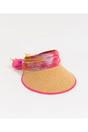 Pink Misha - Chiffon Tie Straw Visor - Hot Pink, Image 3 of 3