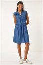 Denim Button Detail Gathered Dress, Image 2 of 5