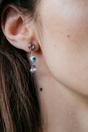 Silver The Colourful Aura Silver Tiny Pearl Zircon Evil Eye Dangle Stud Earrings, Image 1 of 2