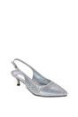 Silver XY LONDON Silver Slingback Court Shoes Pointed Kitten Heels With Crystal Details, Image 2 of 6