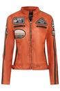 Orange Leather Biker Racing Badges Jacket, Image 1 of 5