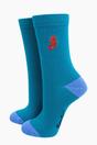 Teal Embroidered Seahorse Combed Cotton Socks, Image 1 of 4