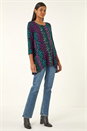 Teal Animal Print Hanky Hem Stretch Top, Image 2 of 5