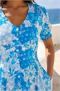 Blue Button Down Floral Shirred Midi Dress, Image 4 of 4