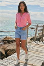 PINK Petite Stripe V-Neck Button Top, Image 1 of 4