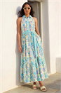 Blue Leafy Tiered Maxi Dress, Image 1 of 4