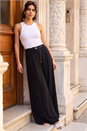 Black Wide Leg Belt Tie Trouser, Image 2 of 4