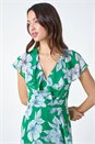 Green Floral Print Chiffon Frill Wrap Midi Dress, Image 4 of 5