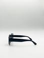 Black Oversized  Rectangle Sunglasses in Black, Image 4 of 6