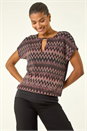 Bronze Zig Zag Print Bubble Hem Top, Image 2 of 6