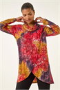 Red Textured Burnout Cowl Neck Top, Image 4 of 5