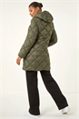 Khaki Hooded Diamond Quilt Padded Coat, Image 3 of 5