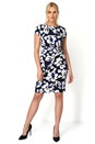 Navy  Floral Ruched Waist Dress, Image 2 of 4