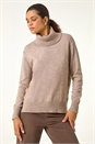 Beige Soft Roll Neck Knit Jumper, Image 4 of 5