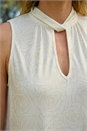 Ivory  Foil Rose Twist Neck Top, Image 4 of 4