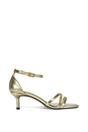Gold XY LONDON Gold 'Lea' Open Toe Strappy Low Kitten Heel Sandal Shoes, Image 1 of 6
