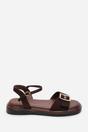 Dark Brown Coastal Front Buckle Flatform Suede Sandal, Image 2 of 6