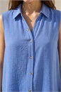 Blue Petite Button Up Front Blouse , Image 4 of 4