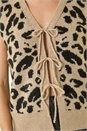 Tan Animal Print Tie Front Knit Top, Image 6 of 7