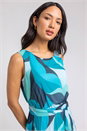 Turquoise Abstract Print Pleated Chiffon Maxi Dress, Image 4 of 5