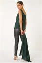 Green V-Neck Metallic Plisse Vest Top, Image 3 of 5