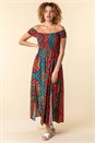 Multi Shirred Aztec Print Bardot Dress, Image 1 of 4