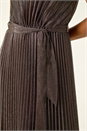 Chocolate Metallic Pleated Midi Dress, Image 6 of 6