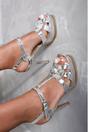 Silver iKrush Silver Francesca Platform T Bar Sandal High Heels, Image 2 of 8