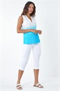 Turquoise Ombre Embroidered V-Neck Cotton Crinkle Blouse, Image 4 of 5